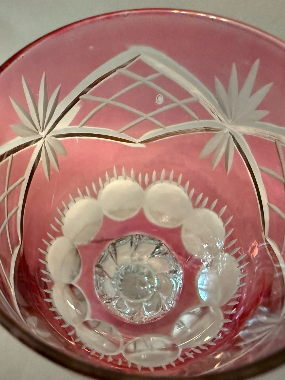 Cut Crystal Wine Goblet - Pink and Light Green set of two (2) - Picture 7 of 7